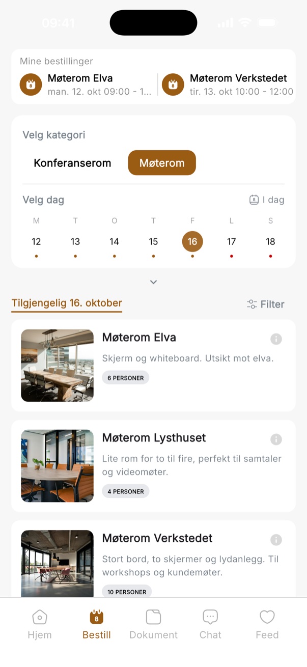 App: ledige møterom med kapasitet og beskrivelse